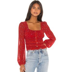 Free People Lolita Top, Long Sleeve, Smocked bodice with Tie Neckline